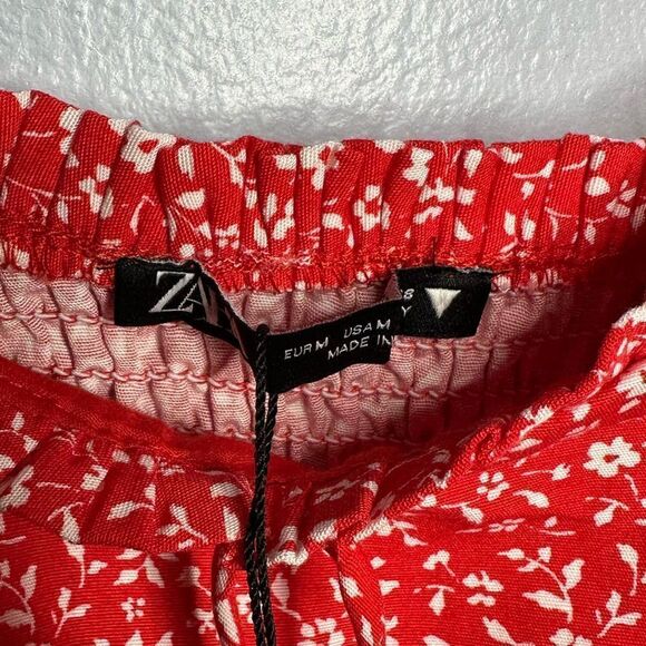 NWT ZARA Floral Print Corset Red Floral Adjustable Summer Top Size Medium - Picture 6 of 10